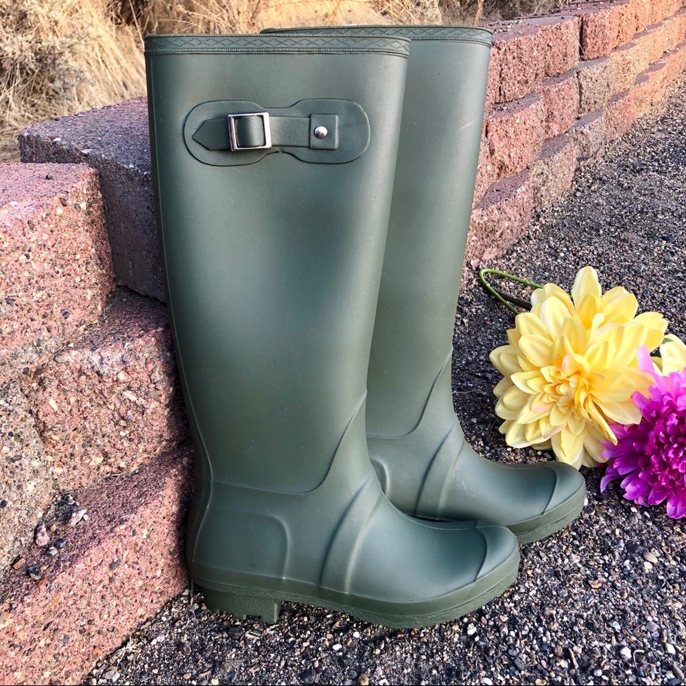 Olive Green Tall Matte Rubber Rain Boot ☔️🌈 - Picture 2 of 7